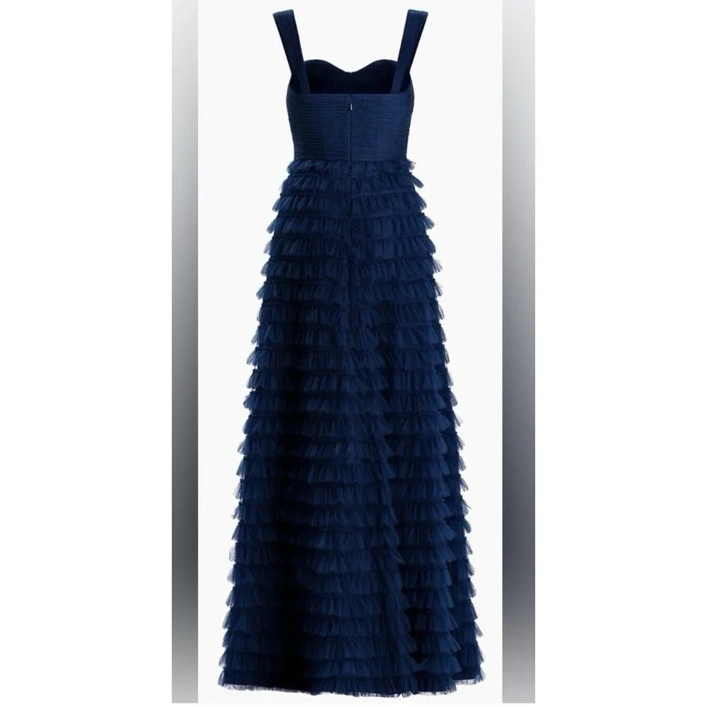 Zac Posen $795 Tiered Ruffle Midnight Navy Gown Dress 14 NWT - Picture 7 of 12